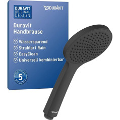 Duravit Universal Shower Head, Shower Head Spray Type Rain, Hand Shower Round (Diameter 110 mm), Shower Head with Water-Saving MinusFlow Function, Easy to Clean, Matt Black