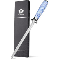 WILDMOK 20cm High Carbon Steel Knife Sharpener with Ergonomic Blue and White Porcelain Pattern Resin Handle - Professional Sharpening Steel for Kitchen Knives