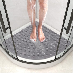 Shower Mat Non-Slip 70 x 70 cm Large Non-Slip Corner Rug Soft TPE Non-Slip Shower Mat with Suction Cups and Drain Holes Machine Washable (Grey, 70 x 70 cm)