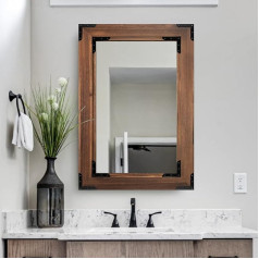 YOSHOOT Bathroom Mirror Wall Mounted Vanity Mirror with Natural Wood Frame, Vertical or Horizontal Rustic Decorative Mirror for Bathroom, Bedroom (Rivet Brown)
