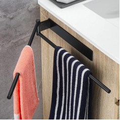 OETAMS Towel Rail No Drilling Black 180° Swivelling Towel Rail Double Self-Adhesive Towel Rail Stainless Steel Towel Holder Bath Towel Holder Wall Towel Holder 40 cm Bathroom Kitchen