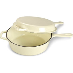 Echtwerk Casserole and Grill Pan 2-in-1 Set, Cast Iron Roasting Dish with Lid, Cast Iron Pot with Enamel Coating, Suitable for Ovens, Grill, BBQ and Induction, Cream, 2.5 L, Diameter 25.2 cm