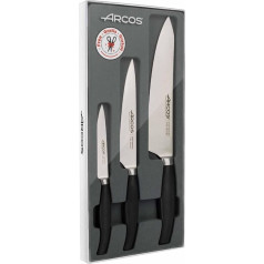 Arcos Clara Series Kitchen Knife Set of 4 (Paring Knife + Kitchen Knife + Chef's Knife + Cooking Scissors) - Forged Stainless Steel Nitrum - Handle Made of Injected Polypropylene - Colour Black