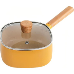 Maxspace Cooking Pot, Non-Stick Aluminium Milk Pot 18 cm with Lid 1.8 L for All Types of Cookers, Soup Bowl with Wooden Handle for Milk, Soup, Noodles (Yellow)