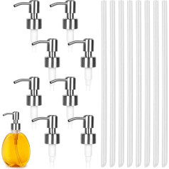 Pack of 8 Soap Dispenser Pump Head, Stainless Steel Soap Pump with Hoses, Soap Dispenser Replacement Pump Soap Pumps Replacement Dispenser for 26-28 mm Thread Bottle Soap Dispenser, Soap Pump