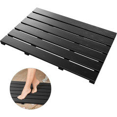 Bath Mat for Bathroom Luxury Shower - Non-Slip Bamboo Wood Waterproof Floor Mat for Indoor or Outdoor Use (Black)