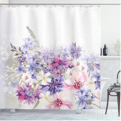 ABAKUHAUS Lavender Shower Curtain, Pink Purple Flowers, Fabric Shower Curtain Bathroom Decoration Set with Hooks, 175 x 220 cm, Purple White Pink