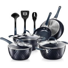 NutriChef Pan Set & Pot Set 11 Pieces, Pot Set Induction & Cooking Pot Set with Lids, Induction Pots Set Gas, Electric & Induction Cooker, Pan Set Induction PFOA/PFOS Free, Pots & Pans Set