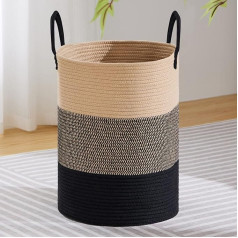 VIPOSCO Large Laundry Basket, High Woven Rope Storage Basket for Blanket Toy Dirty Clothes in Living Room Bathroom Bedroom 72L Brown & Black