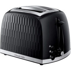 Russell Hobbs 26061 Toaster with 2 Slices, Modern Honeycomb Design with Extra Wide Slots and High Lifting Function, Black