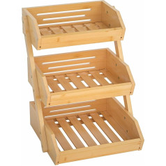 CALM COZY Bamboo Fruit Basket, 3-Tier Fruit and Vegetable Storage, Fruit Bowl, Perfect for Kitchen Worktop, Home Decorative Storage
