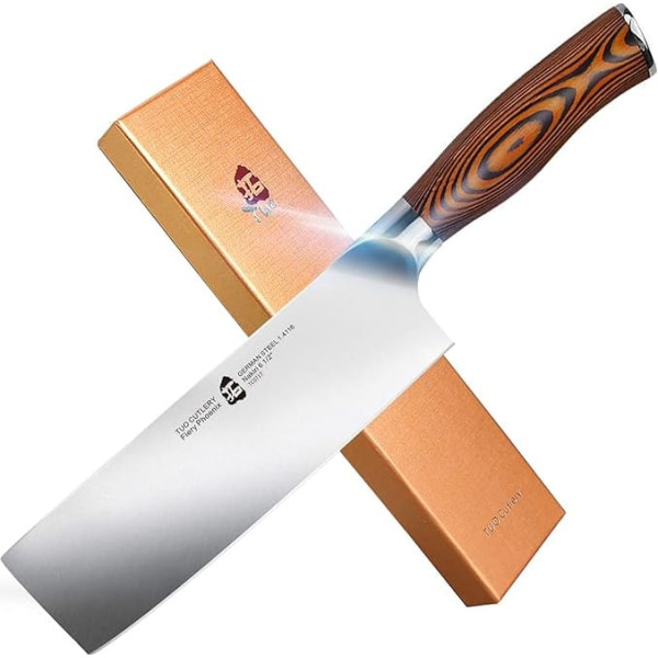 TUO Nakiri Knife Japanese Chef's Knife 16.5 cm German Stainless Steel Kitchen Knife with Pakkawood Handle Fiery Phoenix Series