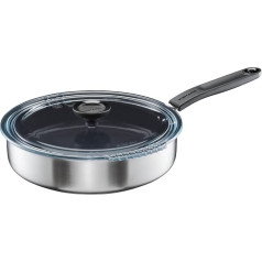 Fiskars Saute Pan with Lid, Diameter 26 cm, Coated Pan, Suitable for All Hobs, Recycled Stainless Steel, Functional Shape, Black, 1072314