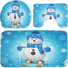 DOITOOL 3 Piece Christmas Bathroom Mat Set with Christmas Toilet Seat Cover, Non-Slip Bath Rugs for Christmas Bathroom Decoration (Snowman with Blue Scarf)