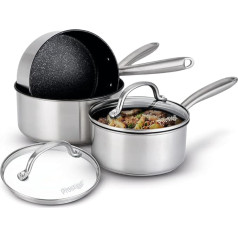 Prestige Scratch Guard Stainless Steel Induction Cookware Set 3-Piece - 16/18/20 cm Cooking Pot Set with Glass Lid, Stainless Steel Handles, Dishwasher Safe, Durable, Scratch-Resistant Cookware