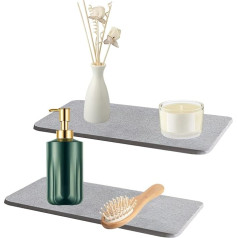 Wasserabsorbierender Kieselgur-Untersetzer, Stein-Trockentablett, wasserabsorbierender Stein mit rutschfester Fußstütze, Kieselgur-Seifenhalter für Bad und Küche, Grau, 2 Stück