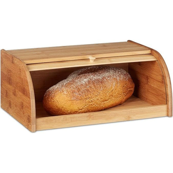 Relaxdays Bamboo Bread Bin, with Rolling Lid, 40 x 27.5 x 16.5 cm, Fresh Bread Storage, Natural Brown