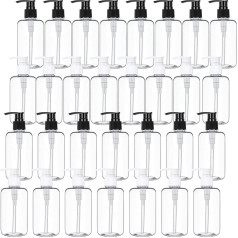 30 Stück transparente leere Lotionsflaschen, 230 ml Kunststoff-Pumpflaschen, Shampoo- und Conditioner-Spenderflaschen mit Pumpen für Duschgel, Shampoo, Massagelotion (226.8 g, Schwarz & Weiß)
