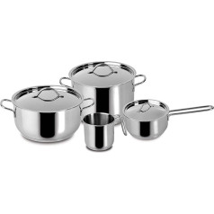 Lagostina Every 7-Piece Stainless Steel Kitchen Utensils Set, Two Handled Saucepan, 18 cm, Soup Pot 22 cm, Milk Porridge 12 cm, Long Saucepan 14 cm and Lid