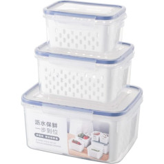 Fencelly 1pcs/3pcs Food Storage Containers Fruit Vegetable Organizer Fridge Container with Lid Strainer Organizer Container