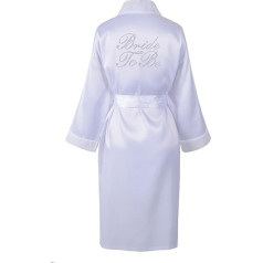 CrystalsRus Varsany Wedding Day Rhinestone Satin White Bride To Be Bathrobe Personalised Honeymoon Dressing Gown