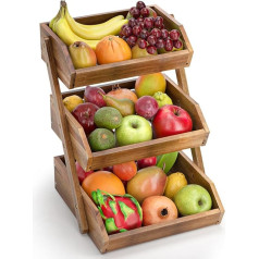 CALM COZY Fruit Basket Wood 3 Tier Fruit Bowl, Decorative Fruit Baskets Organiser, Vegetable Bread Storage Holder for Worktop Kitchen