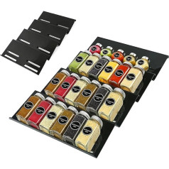 Tefola Pack of 4 Spice Rack, Kitchen Drawer, Organiser Spice Drawer, Extendable Width, Spice Rack for Spice Jar, for Cabinet, Worktop, Kitchen (Black, 30 x 15 cm)