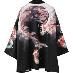Siehin Men's Dragon Print Spring Summer Kimono Cardigan Japan Happi Kimono Jacket Yukata Coat Ukiyoe Baggy Tops