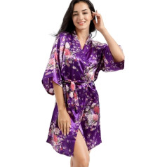 emlstyle Women Satin Silk Dressing Gown Sleepwear Bridesmaid Floral Wedding Pajamas Night Morning Party