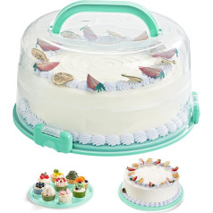 Lifewit Cake Transport Box with Lid and Handle, Double-Sided Cake Plate with Lid for 27 cm Cakes or 9 Muffins, Round Plastic Cake Cover for Cakes and Biscuits, Cake Transport Box, Green