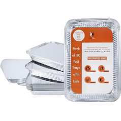 ZubyShax 20 Large Foil Bowls with Lids - 21 x 14.5 x 4.2 cm / 800ml Aluminium Tin Foil for Storage, Baking, Roasting, Ideal for Oven and Takeaway Food