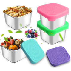 QUTHZZHY 6 Pack Snack Containers 180ml 304 Stainless Steel Metal Sauce Storage Box Container with Silicone Lid Reusable Salad Dressing Container Lunch Box Silicone Lid Airtight Snack Box