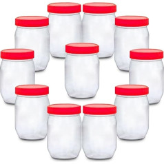 CENNET 12 Pack Round Plastic Storage Jars 300ml with Screw Lids Red Airtight BPA Free Kitchen Herb Spice Candy Clear Containers