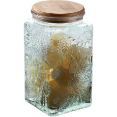 Vintage Glass Airtight Storage Jar 1000ml Glass Food Storage Containers with Bamboo Wooden Lid, Airtight Cookie Jars for Kitchen Counter, Pantry, Cookies, Coffee, Tea, Sugar (Square, Sunflower)