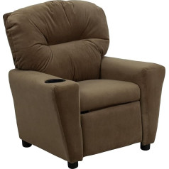 Flash Furniture Childrens Modern Recliner Chair with Cup Holder Wooden Brown Microfiber 1 Piece