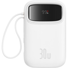Power banka 10000mAh QPow 2 30W ar integrētiem USB-C kabeļiem - balta