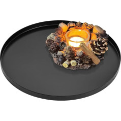 Yvttve Round Tray, Black, Metal with 3 Non-Slip Serving Tray, Round Decorative Plate, Decorative Tray, Matt (Diameter 32 cm, Black)