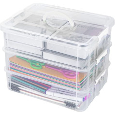 Creahaus 3-Tier Storage Box with Lid for Crafts, Stackable Storage Boxes for Craft Material, Sewing Box, Sorting Box, Sewing Thread Storage (White)