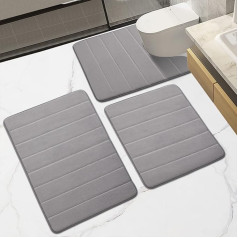 Bath Mat Non-Slip Bathroom Rug Set 3-Piece Memory Foam Bath Mat Super Soft Absorbent Washable Door Mat Bath Mat for Bathroom Living Room (Light Grey, 43 x 60 + U50 x 60 + 50 x 80 cm)