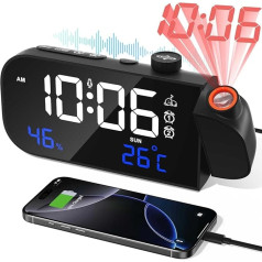 MOSUO Alarm Clock with Projection, Radio Alarm Clock with Temperature and Humidity, Digital Projection Alarm Clock, Loud Digital Alarm Clock for Bedroom, with 2 Alarm Times, Voice Activated, Dimmer, 7