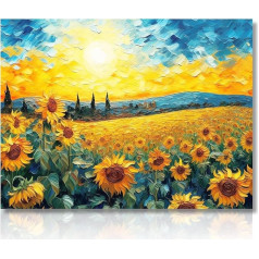 Dazzlewall Sunflowers Wall Pictures Modern Sunrise Flowers Oil Painting Canvas Pictures for Bedroom Living Room Decoration 30 x 40 cm Without Frame