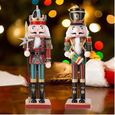 2 x Nutcracker Soldier, 30 cm Wooden Nutcracker Christmas Nutcracker Figures for Fireplace, Classic Christmas Nutcracker King Decorative Figure, Traditional Christmas Nutcracker Figures Decoration
