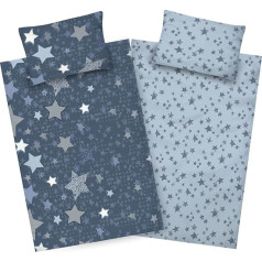 Aminata kids Flannelette Children's Bed Linen 100 x 135 Stars Girls Boys Blue Cotton with YKK Zip Children's Reversible Bedding Set Star Motif