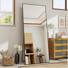 Koonmi 165 x 60 cm Standing Mirror, Sturdy Full Length Mirror with Minimalist Slim Aluminium Frame, Modern Large Wall Mirror Standing or Hanging for Living Room and Bedroom, Black