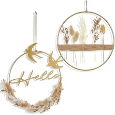 Optyuwah Dried Flower Wreath with Gold Metal Ring, 2 Hanging Dried Flowers, Boho Window Decoration, All Year Round Flower Wreath, Door Wreath, Dried Flower Ring for Wall, Door, Window Decoration