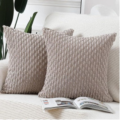 Madizz Set of 2 Boho Striped Cushion Covers, Soft Corduroy Decorative Cushion Cover for Bedroom, Sofa Cushion Cover, Taupe, 50 x 50 cm