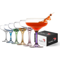GOSOYO Set of 6 Colorful Cocktail Glasses (9oz/270ml) Martini Glasses, Margarita Glasses, Elegant Cut and Champagne Glasses, Long Stemed Glasses