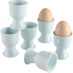 Ceramic Egg Cups, Set of 6, Porcelain Egg Stand for Soft Hard Boiled Eggs for Breakfast (Light Blue)