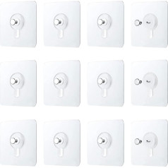 Pack of 12 Self-Adhesive Picture Hooks, Transparent Picture Hooks without Nails, for Hanging Pictures without Nails, Self-Adhesive Picture Hooks for Pictures, Frames, Wreaths and Wall Decoration (6 x