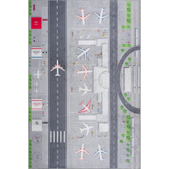 Pasha Home Children's Rug Made of Soft Chenille Fabric, Non-Slip and Stain Resistant, Play Mat with Airport Design, 120 x 180 cm